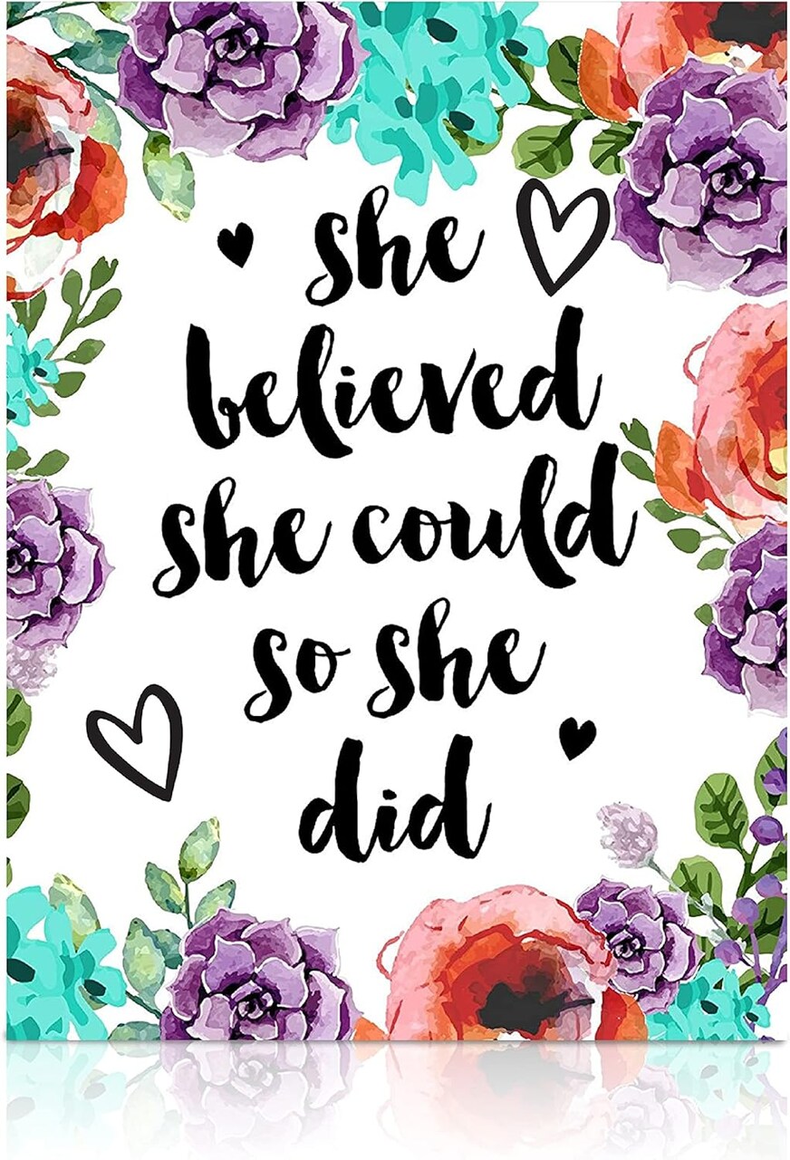 Inspirational Diamond Art for Adults – DIY Motivational Quote Floral 5D Diamond Painting, Round Drill Gem Art, 12x16 Inch Wall Décor